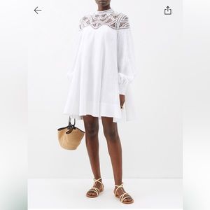 Clea Inka lace-insert linen mini dress